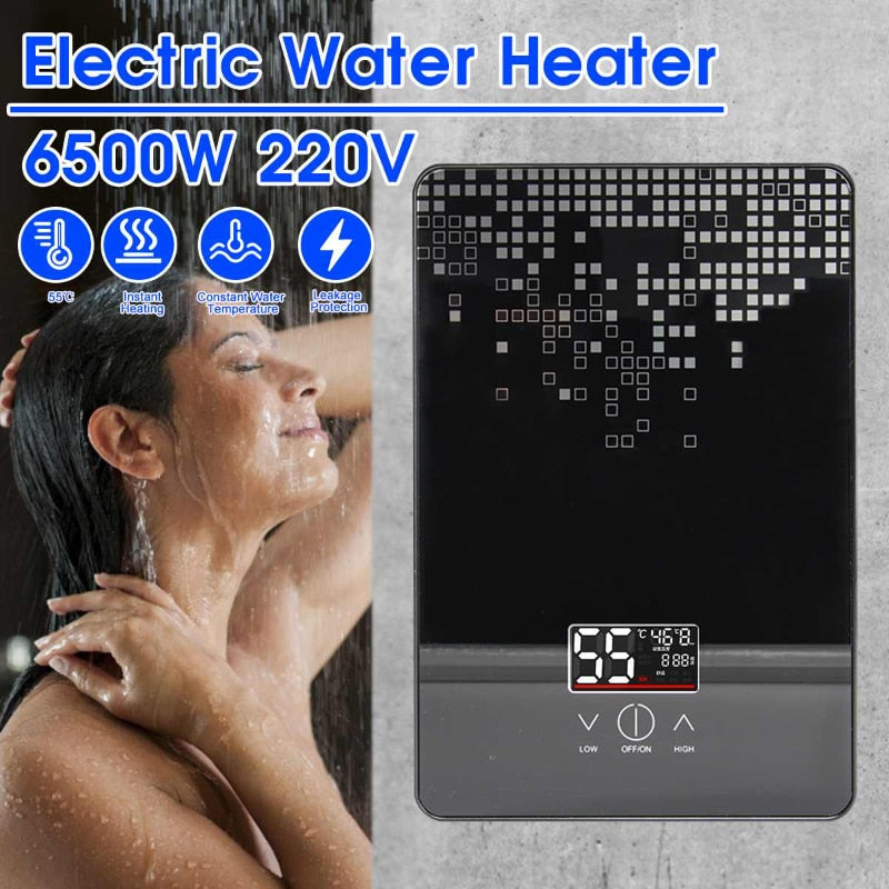 6500W Electric Hot Water Heater 220V Tankless Instant Boiler Bathroom Tankless Shower Set Thermostat Safe Intelligent Automatica