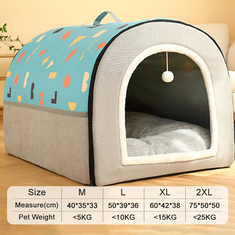 Warm Winter Cat Dog Bed Mat Deep Sleep Tent Cozy Geometric House Nest Removable Washable for Medium Large Dogs Pet Supplies