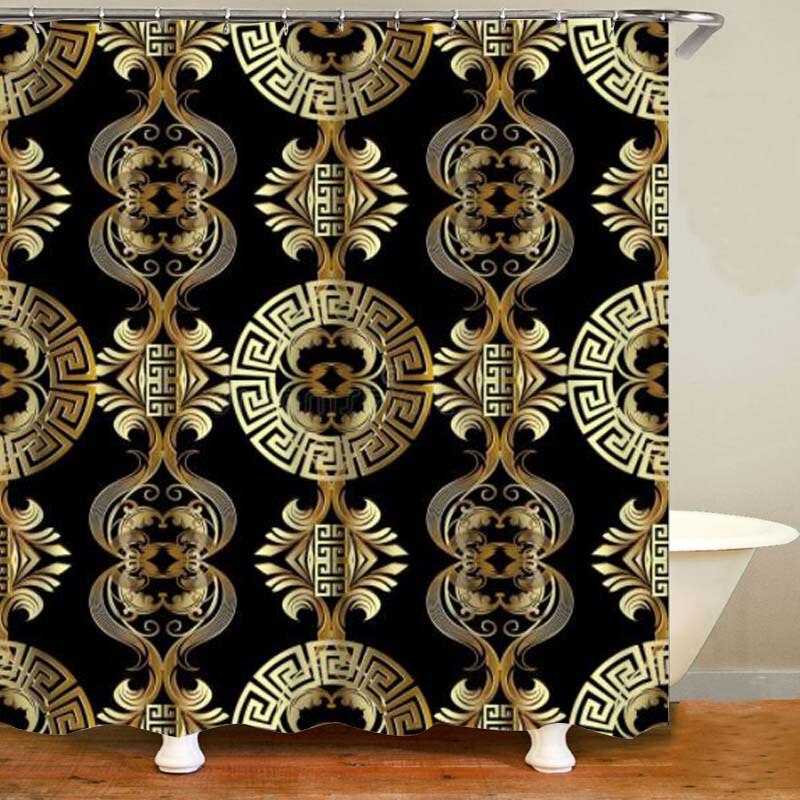 Geometric Grecian Key Meander Mandala Pattern Shower Curtain and Rug Set Abstract Geometric Bathroom Mats Rugs Toilet Decor Mat