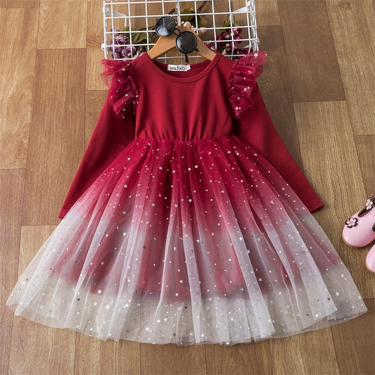 2022 New Floral Fall Dress For Girls Flower Full Sleeve French Style Dresses For Children Kids Cotton Blend Dresses For Girls