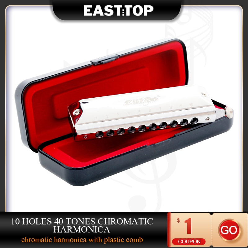 EASTTOP T10-40 10 Hole 40 Tone New Design Harmonica Musical Instruments Fashional Chromatic Harmonica