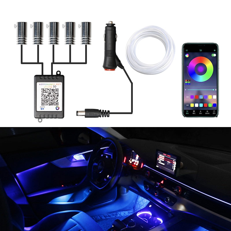 5/6 in 1 Car LED Interior Atmosphere Lights Universal RGB Ambient Light Optic Fiber APP Music Control Auto Decorative Neon Lamp