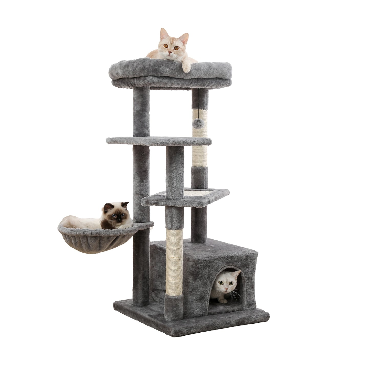 Cat Tree Towel Scratching Sisal Post Multi-Level Pet Climbing Tree with Hammock Bed Cat Ladder Extra Large Perch with Toy Ball