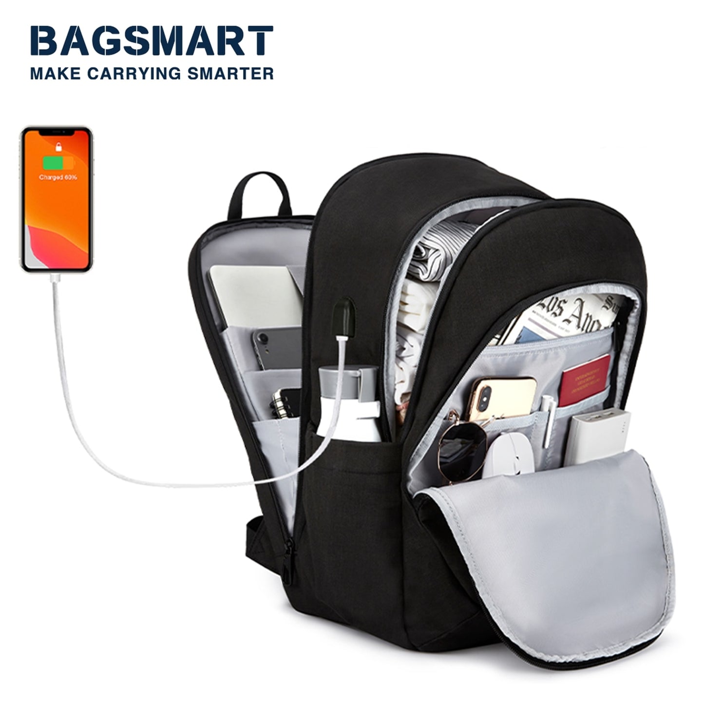 BAGSMART Backpacks for Women College School Bag 17.5’’ /15.6’’ Notebook Travel Laptop Computer Backpack with USB Charging Port