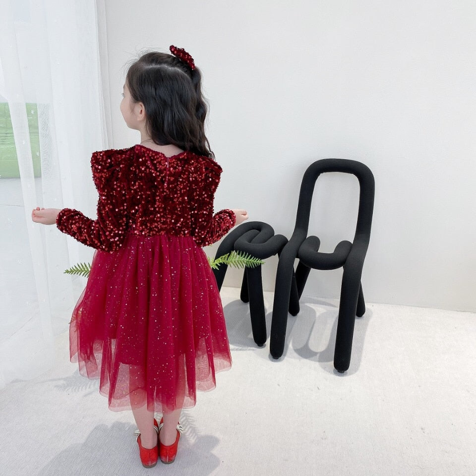 Spring Sequins Dress Kids Clothes Girls Elegant Formal Ball Gown For Girls Child Party Prom Dress Tulle Tutu Princess Dress 3-8Y