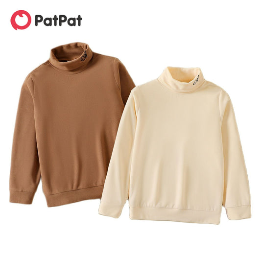 PatPat Kids Girl Sweatshirt Kid Boy Sweaters Winter Warm Clothes Solid Color Turtleneck Sweatshirts Children Sweater