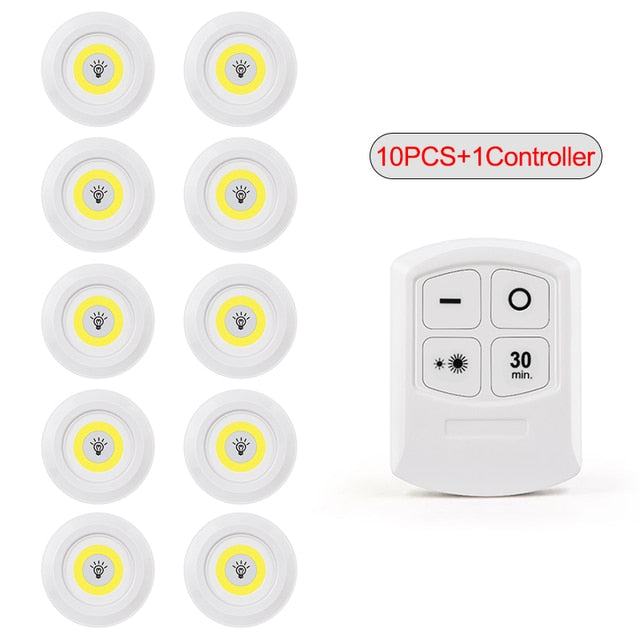 Dimmable 3W COB Under Cabinet Lamp LED Night Light Remote Control Wardrobe Light Switch Push Button for Stairs Kitchen Bathroom