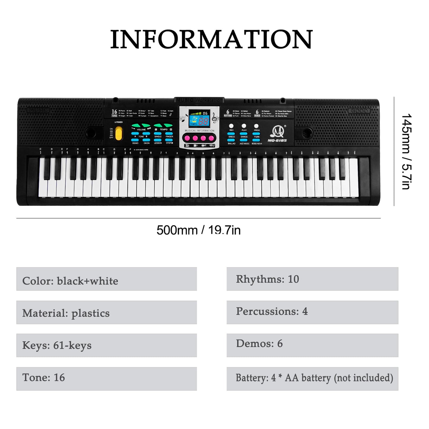 61 Key Electronic Keyboard with Digital Display Screen Kid Multifunctional Electric Piano with Microphone Interface for Beginner