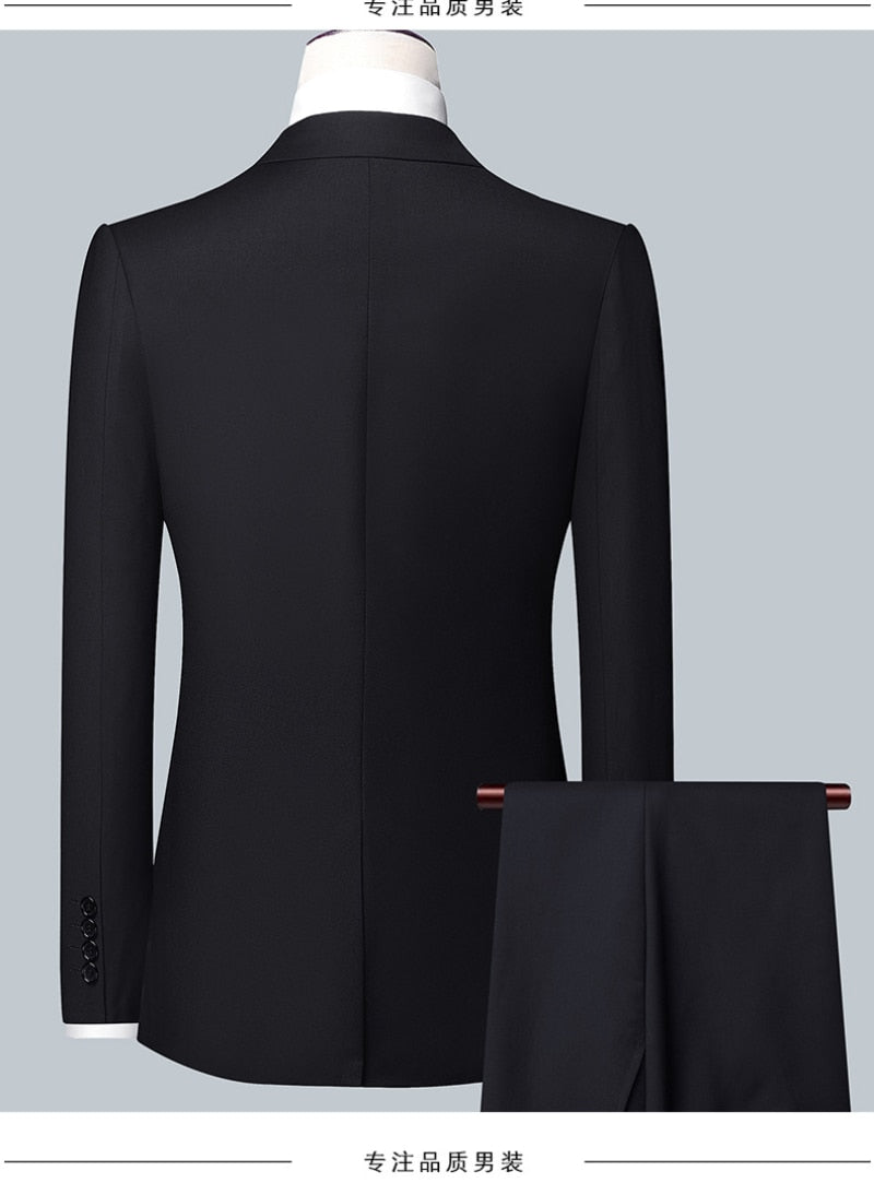 High Quality (Blazer+ Waistcoat + Trousers) Men Simple Business Elegant Fashion Job Interview Gentleman Suit Slim 3-piece Suit