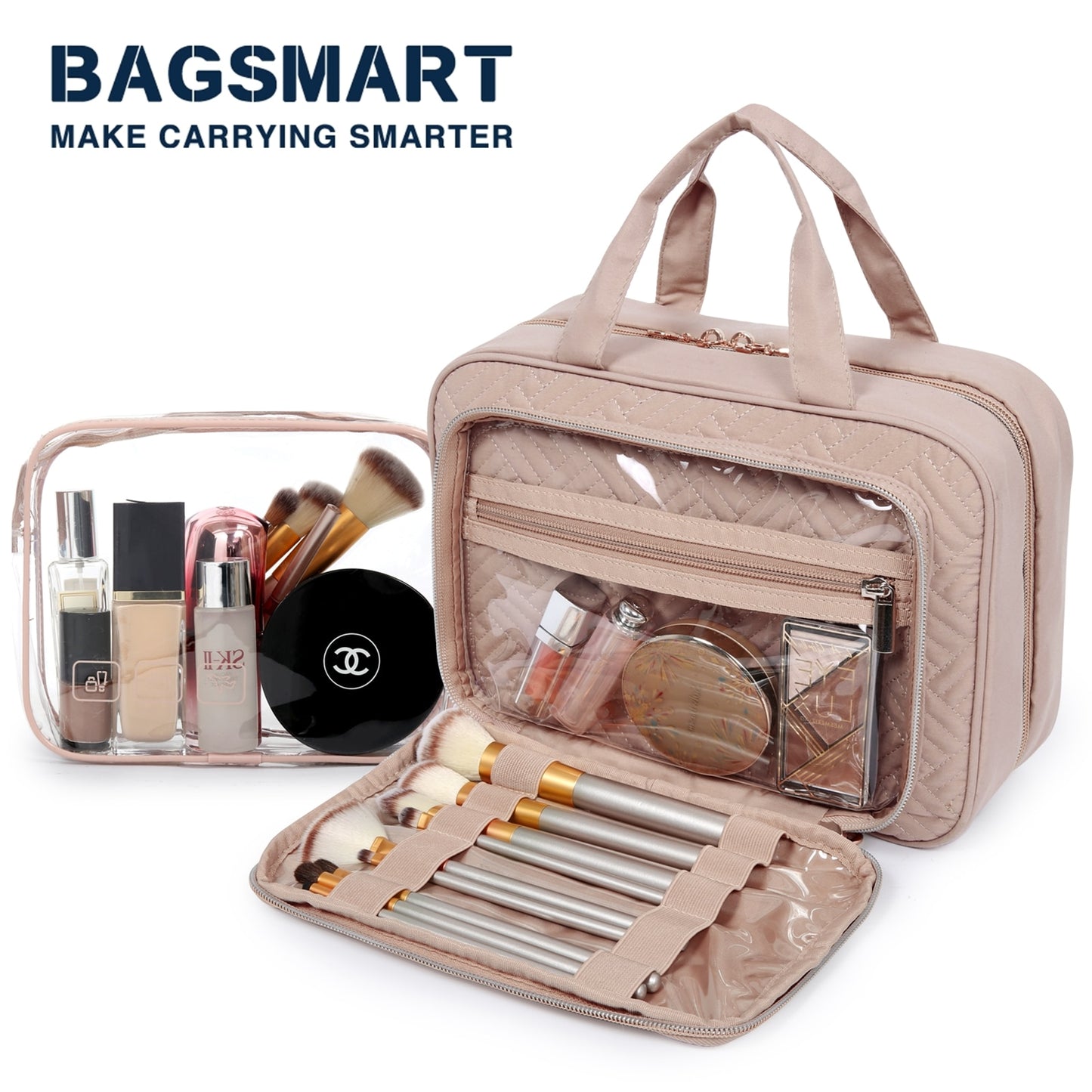 BAGSMART Large Waterproof Cosmetic Bag Women Travel Makeup Organizer Toiletry Bags for Shampoo Full Sized Container Toiletries