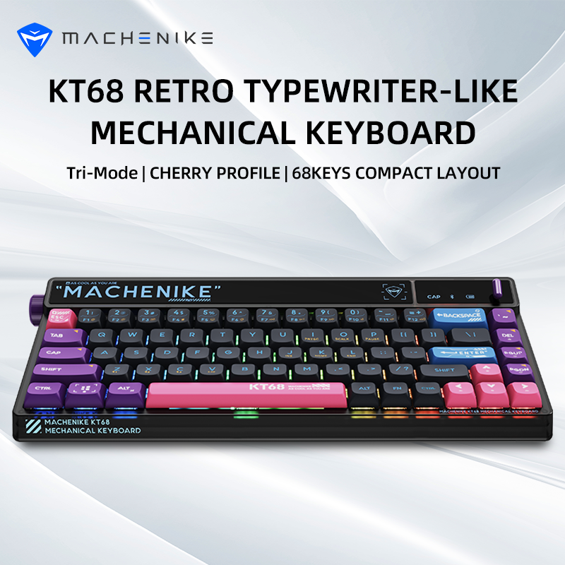 Machenike KT68 Three Mode Mechanical Keyboard 68 Keys RGB Hot-Swappable 2.4G Wireless Keyboard Bluetooth Wired Win/Mac/iPad