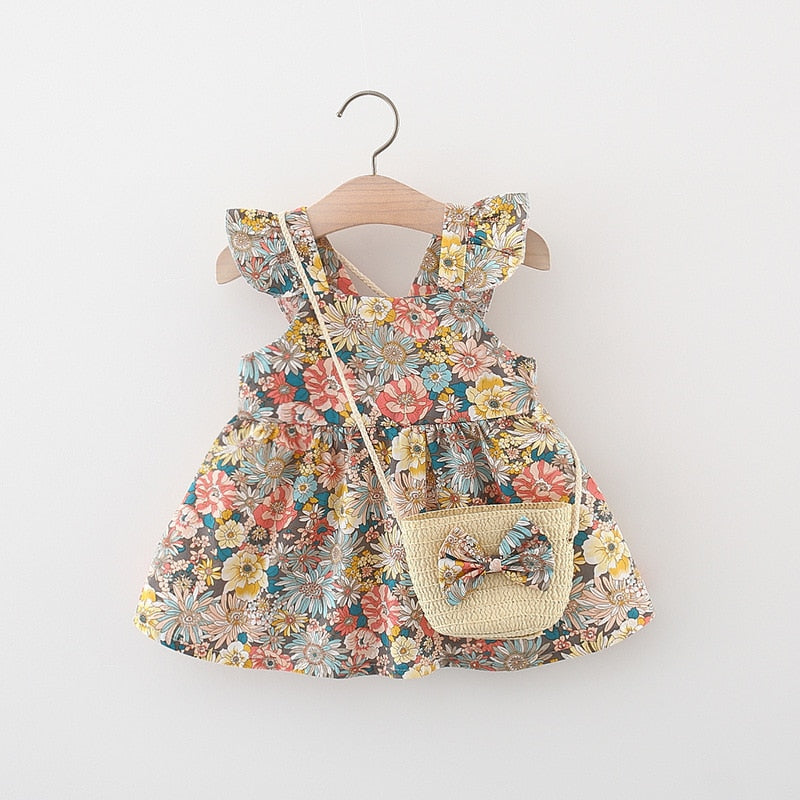 2Pcs/Set Vintage Baby Girl Dresses Summer Cotton Thin Toddler Kids Costume Sleeveless Infant Children Clothes Send Bag 0 To 3 Y