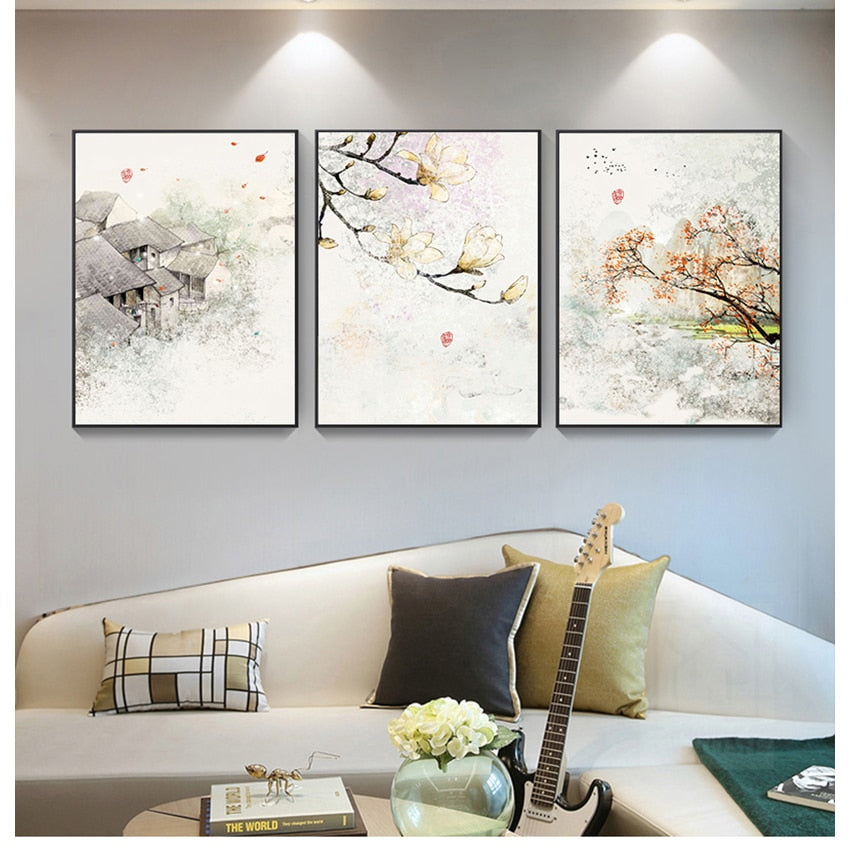 Abstraction Wall Art Print Picture Canvas Painting Poster for Living Room No Framed New Chinese Ink Floral  Wall Decor