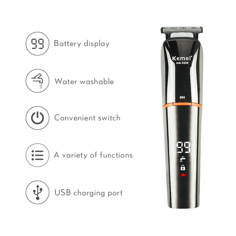 KEMEI Electric Hair Clipper LED Display for Men Professional Hair Trimmer USB Charging Rechargeable Hair Cutting Beard Machine