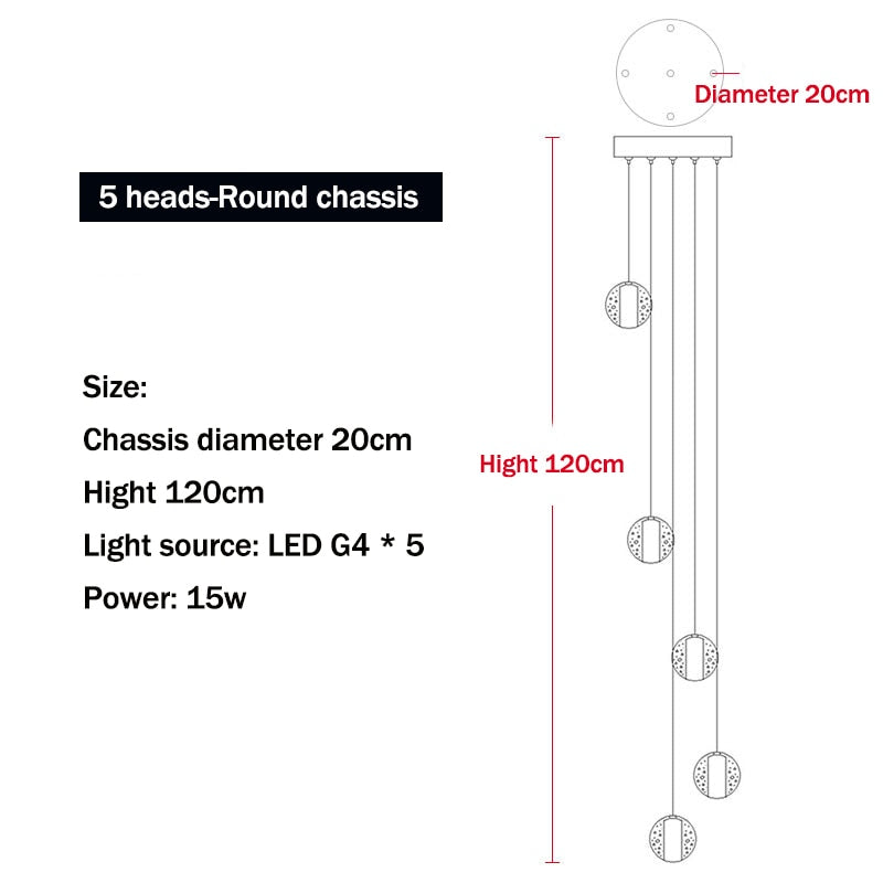 Modern LED Crystal Chandelier G4 Ball Light for Staircase Living Room Decoration Kitchen Bedroom Suspension Pendant Hanging Lamp