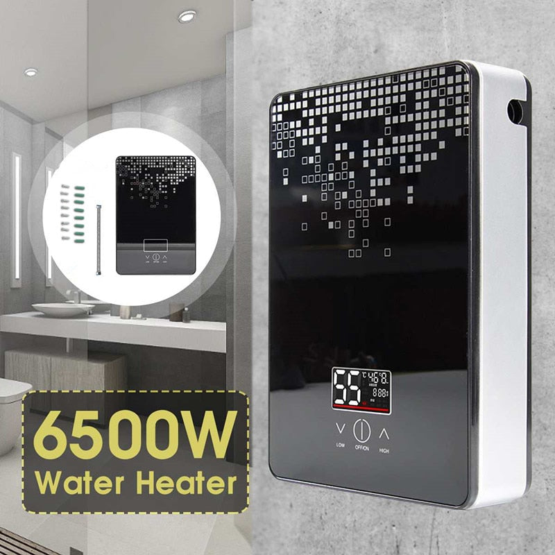 6500W Electric Hot Water Heater 220V Tankless Instant Boiler Bathroom Tankless Shower Set Thermostat Safe Intelligent Automatica