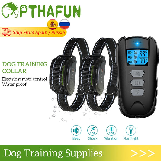 1000ft Electric Dog Training Collar Pet Remote Control Barkproof Collars for Dogs Vibration Sound Shock Rechargeable Waterproof