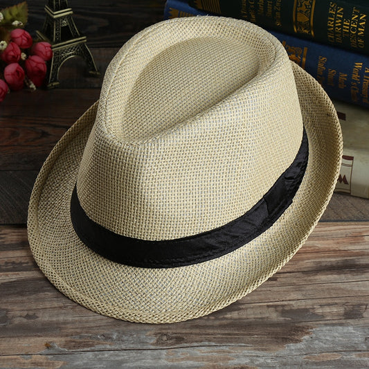 Fashion Men Straw Hat For Women Summer Trendy Beach Sun Hats Solid Color Fedoras Ribbon Casual Cowboy Jazz Cap Gangster Cap Male
