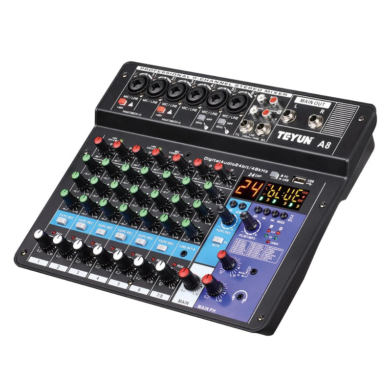 TEYUN 8 6 4 Channel Professional Portable Mixer Computer Sound Mixing Console Number Audio Interface Live Broadcast A4 A6 A8 48V