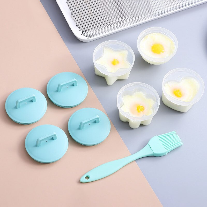 4Pcs/1pcs Heart Egg Boiler Kitchen Egg Cooking Tool Mold Form With Lid Brush Shaper Omelet Moulds for Kitchen Baking Accessories