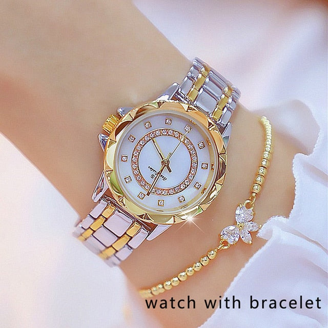 2022 Ladies Wrist Watches Dress Gold Watch Women Crystal Diamond Watches Stainless Steel Silver Clock Women Montre Femme 2023