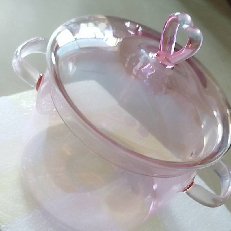 INS Cute High-value Love Pink Glass Pan High Borosilicate Heat-resistant Binaural Soup Pot Open Fire Instant Noodle Cooking Pot