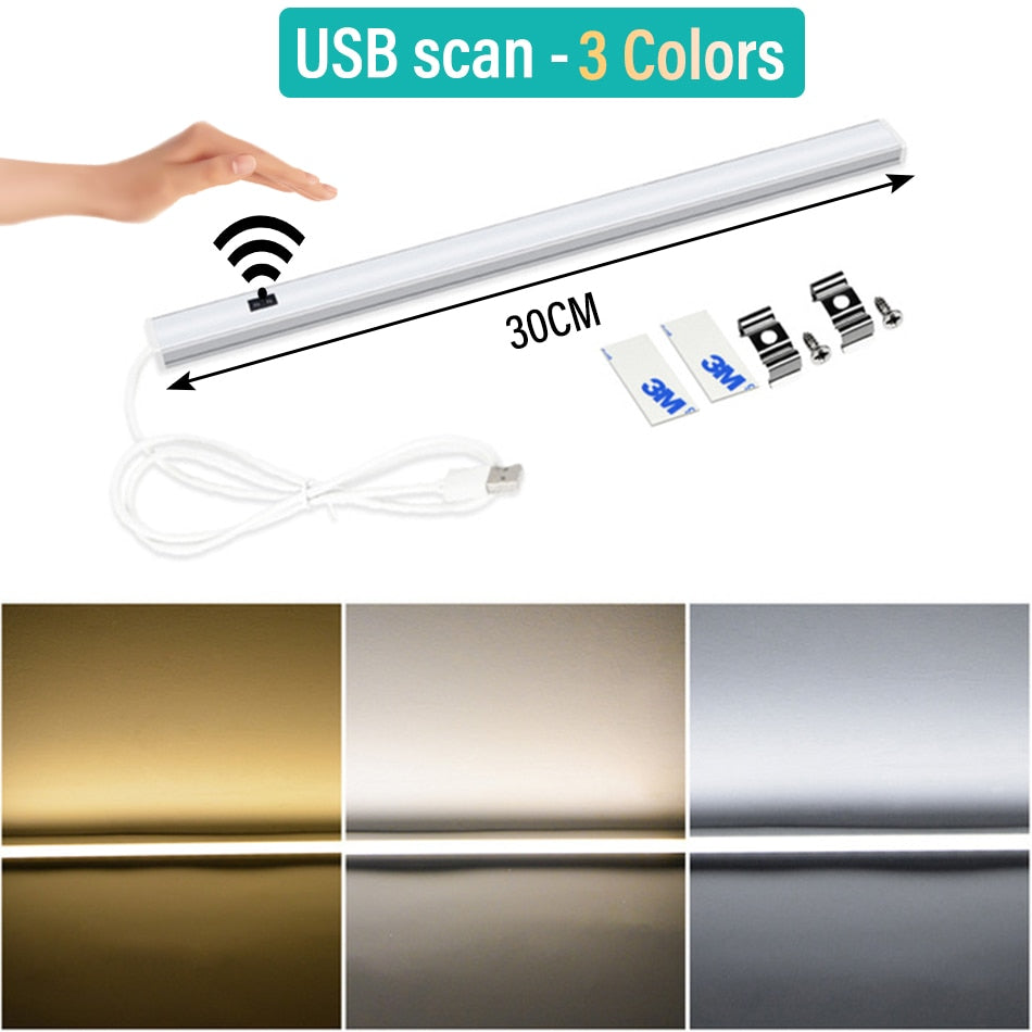 Wireless LED night light with motion sensor under the cabinet, USB LED strip charging kitchen light for wardrobe, stairs backlig