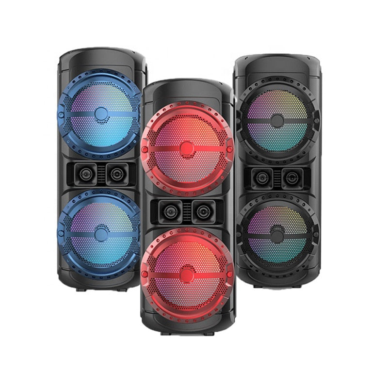 80W Large Power Wireless Bluetooth Speaker  Dual 12-inch Speaker Column Outdoor Portable Square Dance Subwoofer with Microphone