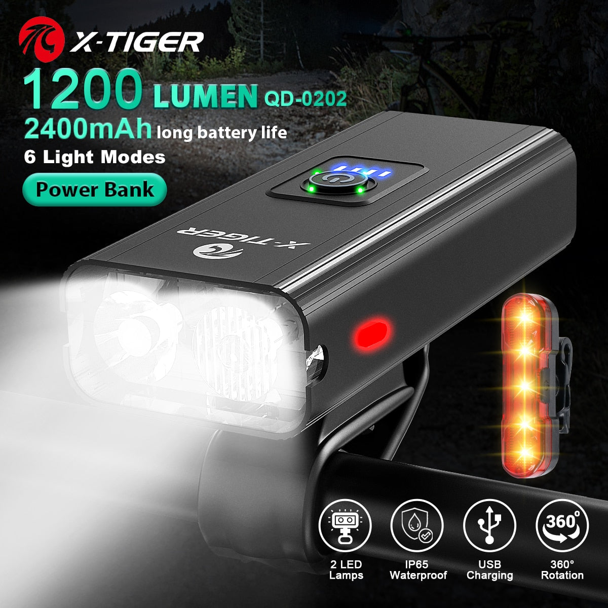 X-TIGER Bicycle Light Rainproof USB Charging LED Cycling Lights Front Lamp Headlight Aluminum Ultralight Flashlight Bike Light