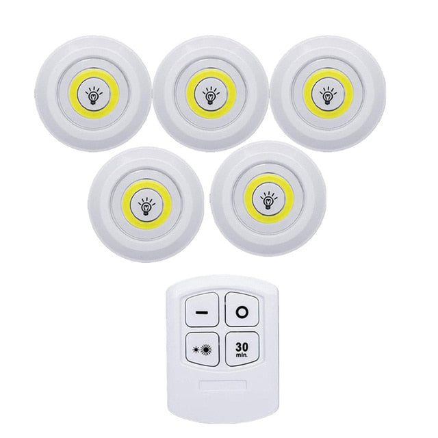 Dimmable 3W COB Under Cabinet Lamp LED Night Light Remote Control Wardrobe Light Switch Push Button for Stairs Kitchen Bathroom