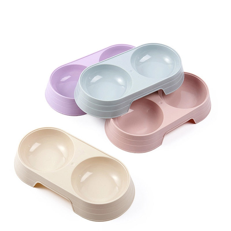 Macaron Pet Double Bowl Plastic Kitten Dog Food Drinking Tray Feeder Cat Feeding Pet Supplies Accessories Cuenco Para Gatos