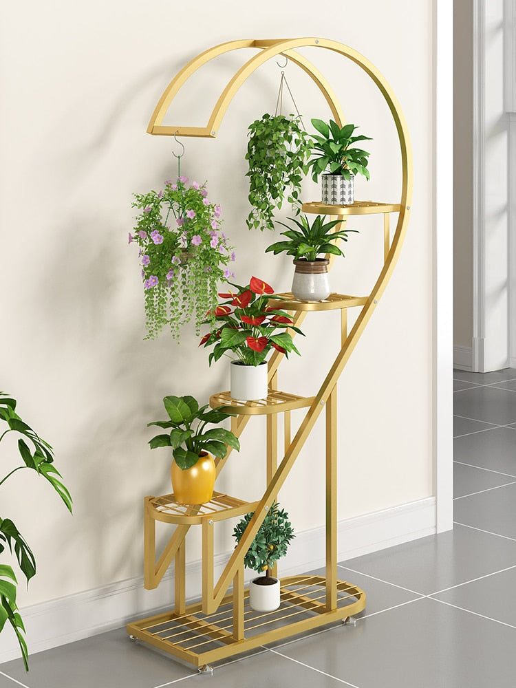 Flower Rack Balcony Flower Pot Rack Outdoor Living Room Floor Multilayer Decorative Indoor Wrought Iron Heart-shaped Flower Rack