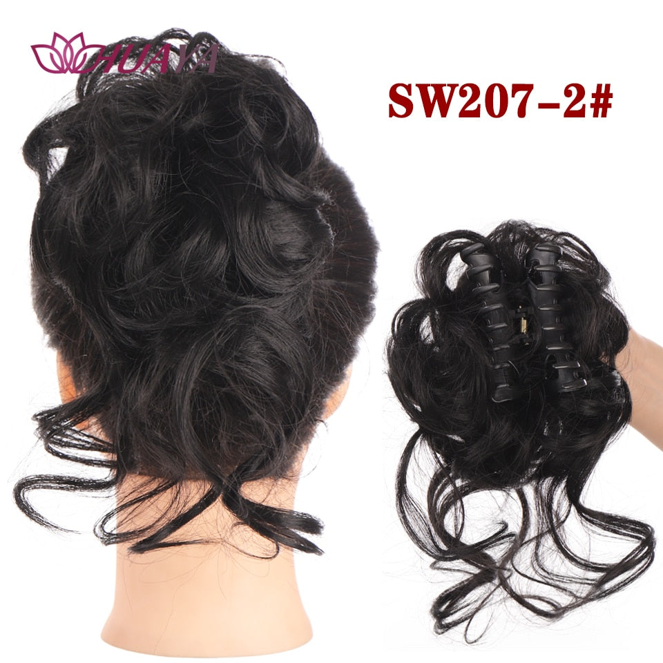 HUAYA Synthetic Messy Curly Claw Hair Bun Chignon Hair Extensions Scrunchy Fake False Hair With Tail for Women Hairpieces