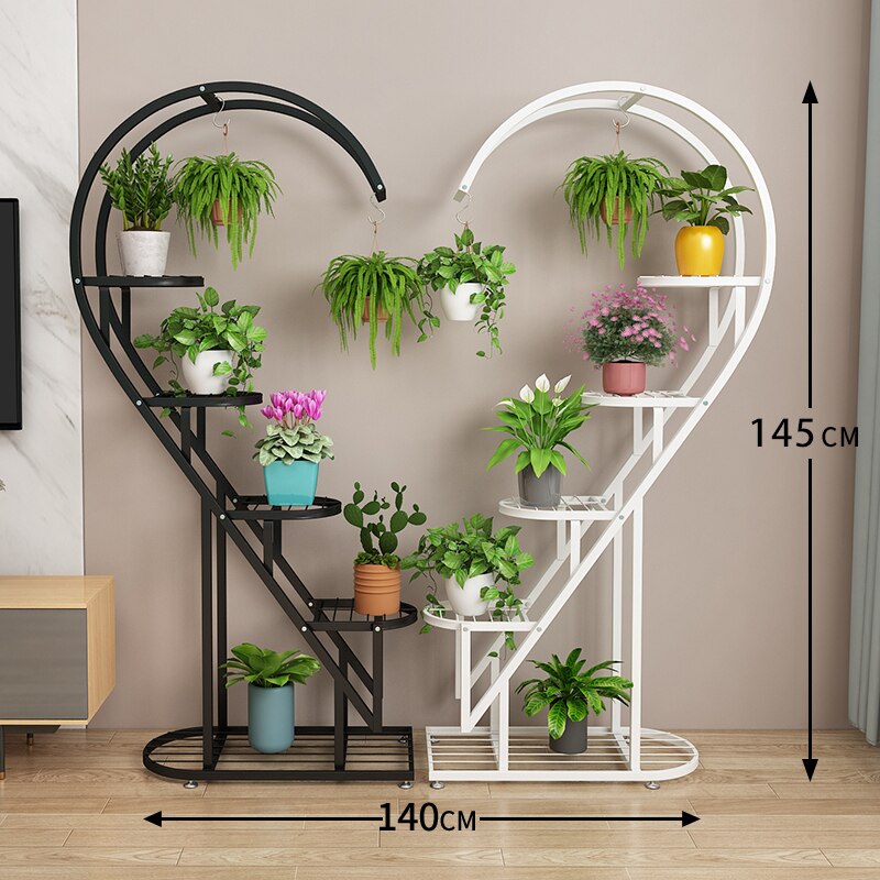 Flower Rack Balcony Flower Pot Rack Outdoor Living Room Floor Multilayer Decorative Indoor Wrought Iron Heart-shaped Flower Rack