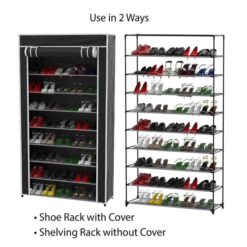 Lavish Home Black Tiered Vertical Shoe Rack Cabinets Metal Shoes Organizers Storage with Dust Cover