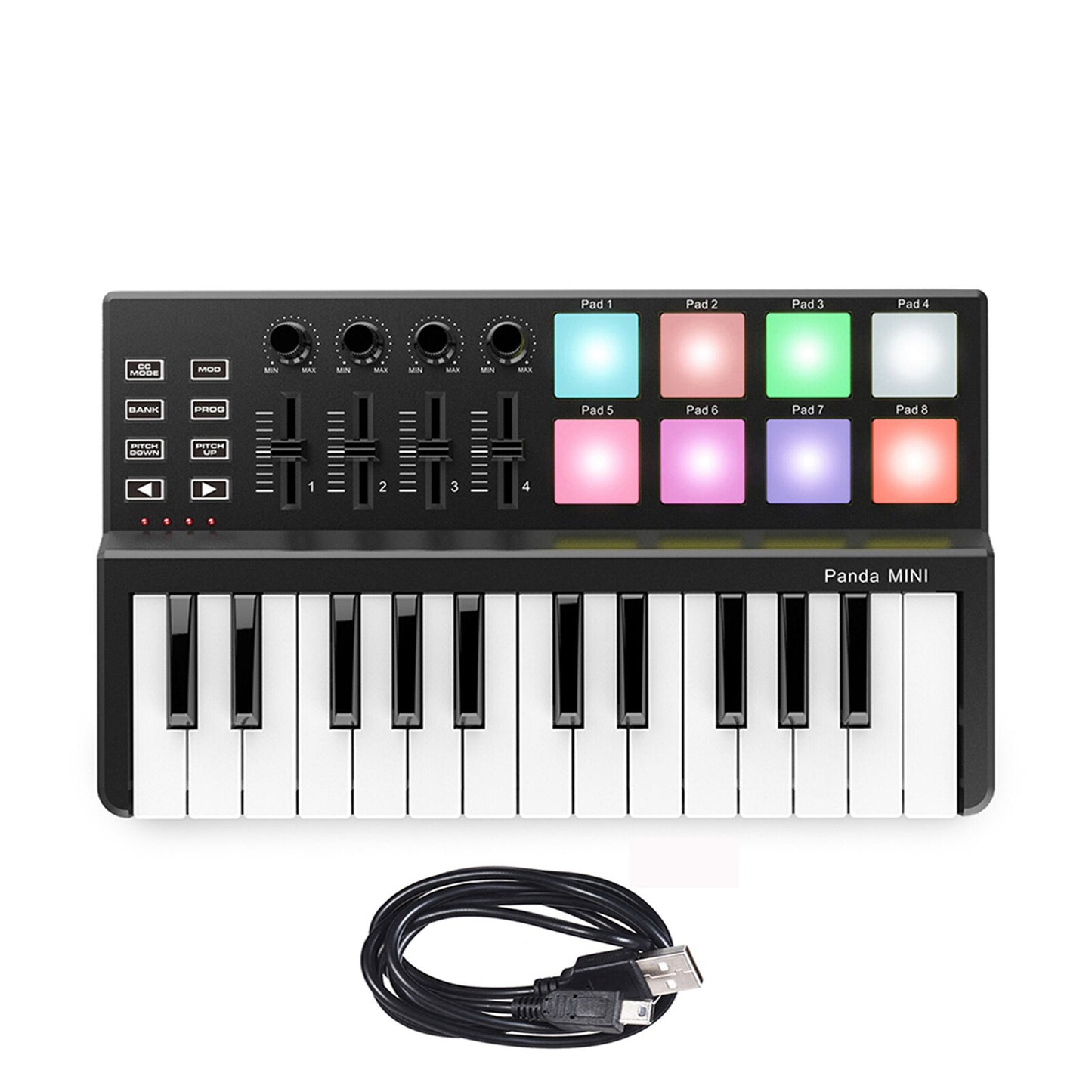 WORLDE Panda MINI II 25-Key USB MIDI Keyboard Controller USB MIDI Controller with 8 RGB Backlit Trigger Pads with RGB backlit