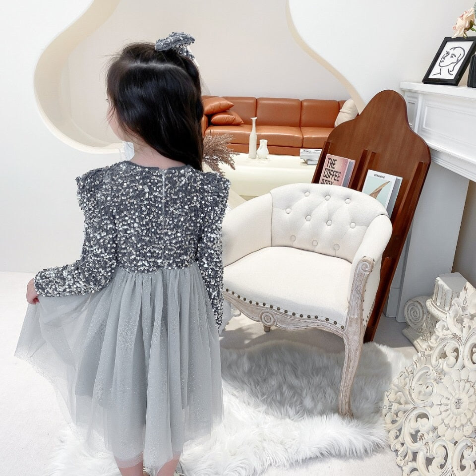 Spring Sequins Dress Kids Clothes Girls Elegant Formal Ball Gown For Girls Child Party Prom Dress Tulle Tutu Princess Dress 3-8Y