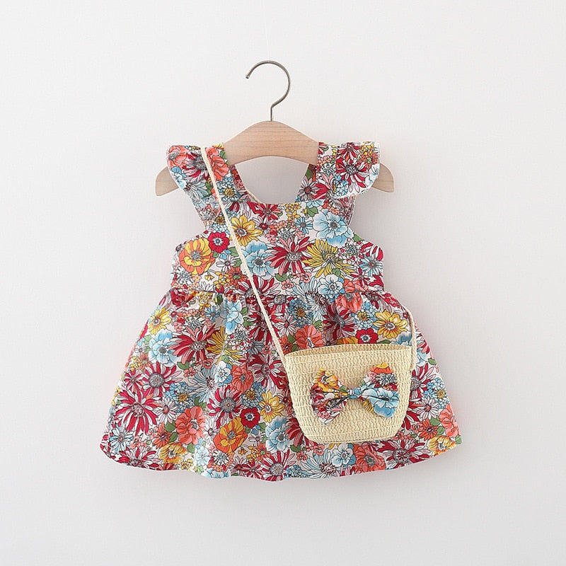 2Pcs/Set Vintage Baby Girl Dresses Summer Cotton Thin Toddler Kids Costume Sleeveless Infant Children Clothes Send Bag 0 To 3 Y