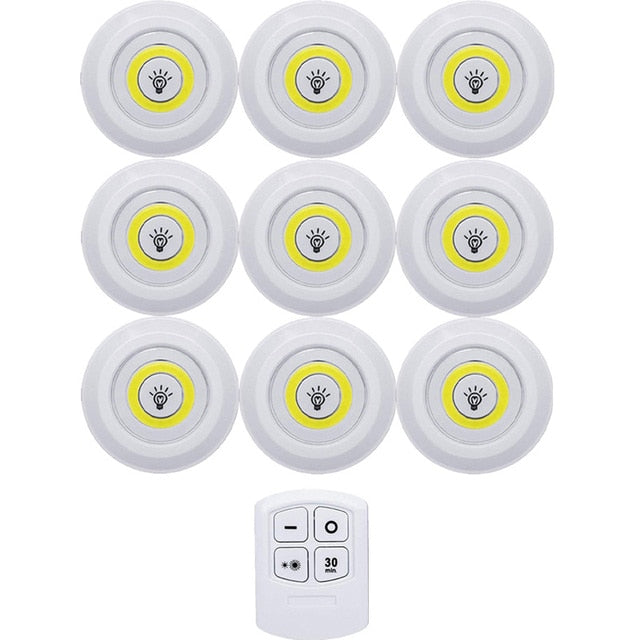 Dimmable 3W COB Under Cabinet Lamp LED Night Light Remote Control Wardrobe Light Switch Push Button for Stairs Kitchen Bathroom