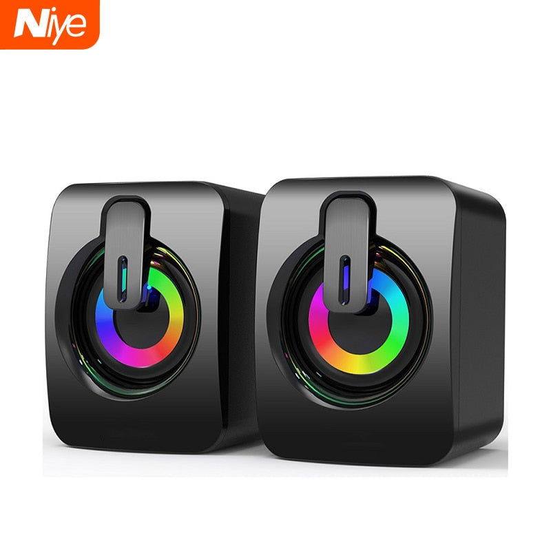 Niye Mini Computer Speakers USB Wired Speakers HIFI Stereo Microphone with LED Light For PC Notebook Not Bluetooth Loudspeakers