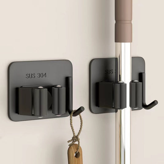 304 Stainless Steel Mop Holder Rack Adhesive Bathroom Wall Mop Clip Hook Brush Broom Hanger Holder Kitchen Organizer Accessories