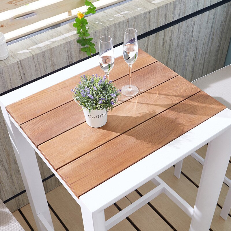 Outdoor table and chair combination modern courtyard balcony indoor living room golden teak aluminum wood bar table and chair