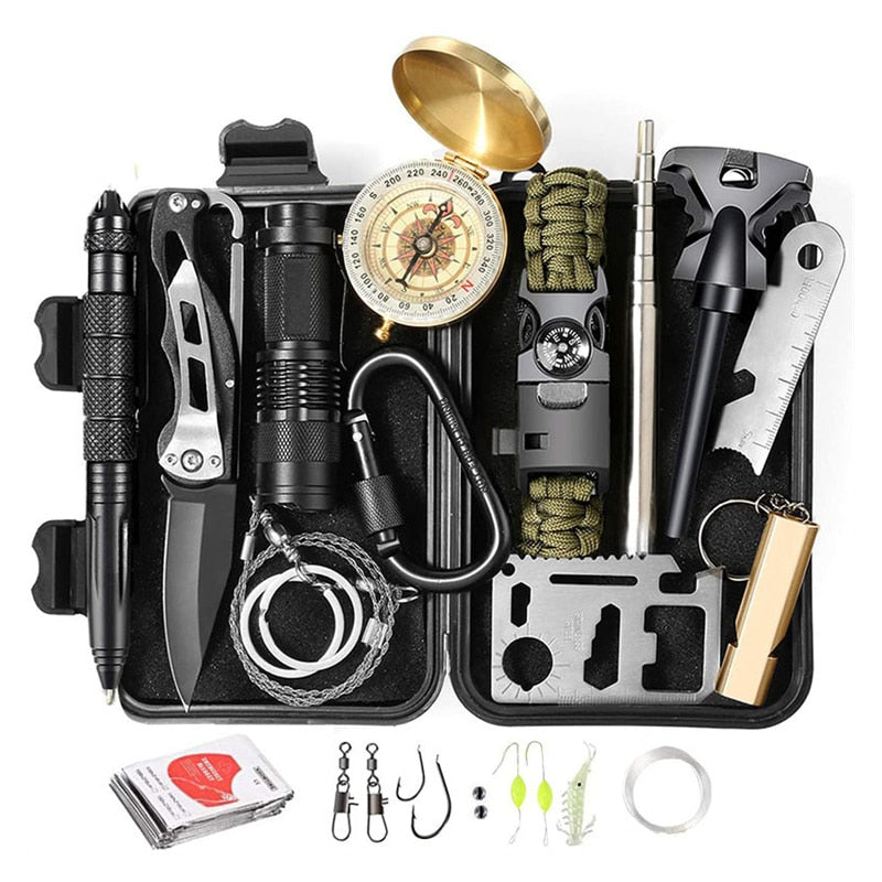 13 Pcs Outdoor Survival Kit Multifunction Gear Emergency Hiking Military Camping Tool Set With Fishing Kit