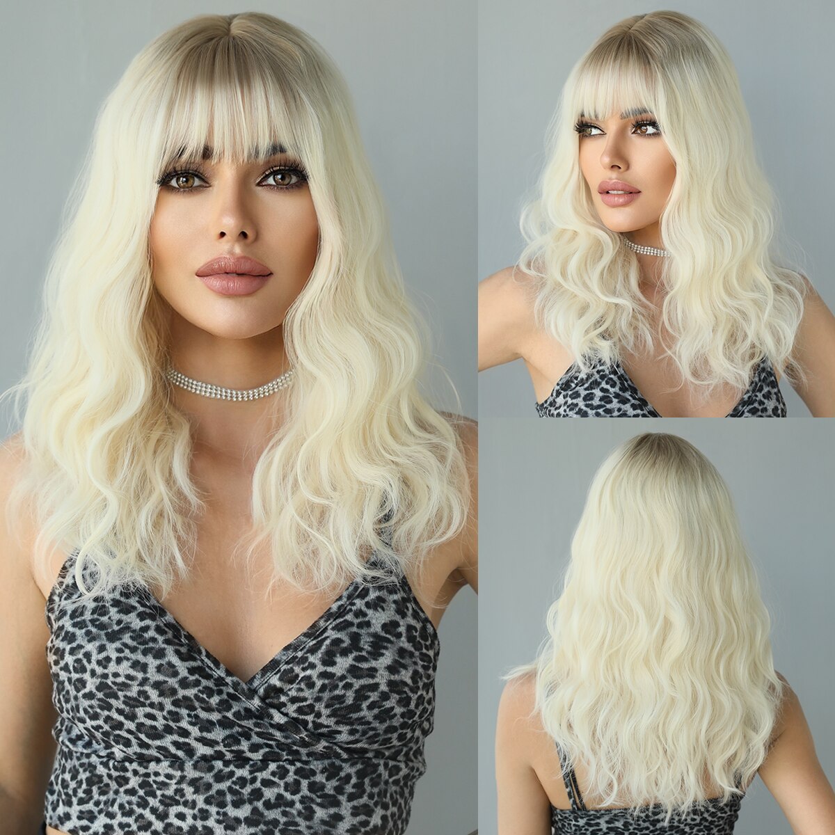 NAMM Ombre Blonde Wig for Women Daily Party Fluffy Bob Wig Natural Synthetic Hair Fashion Wig with Bangs Heat Resistant Fiber