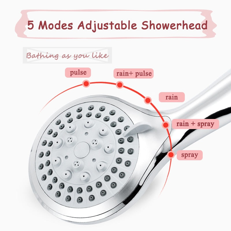 Zhang Ji 5 Modes Silicone Nozzle Shower Head HandHold Rainfall Jet Spray High Pressure Powerful Shower Head Chrome plating