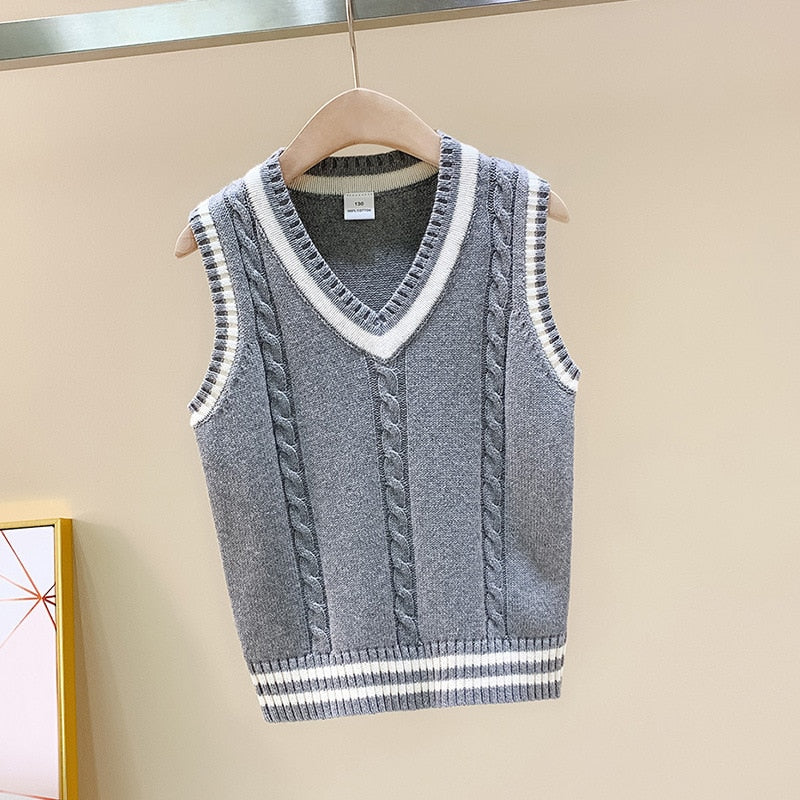 Children's School Uniform Vest Kids Knitted Pullover Outerwear Coat For Teen Boys Girls 4 6 8 10 12 14 Years Waistcoat