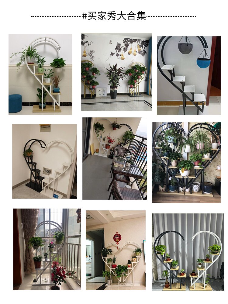 Flower Rack Balcony Flower Pot Rack Outdoor Living Room Floor Multilayer Decorative Indoor Wrought Iron Heart-shaped Flower Rack