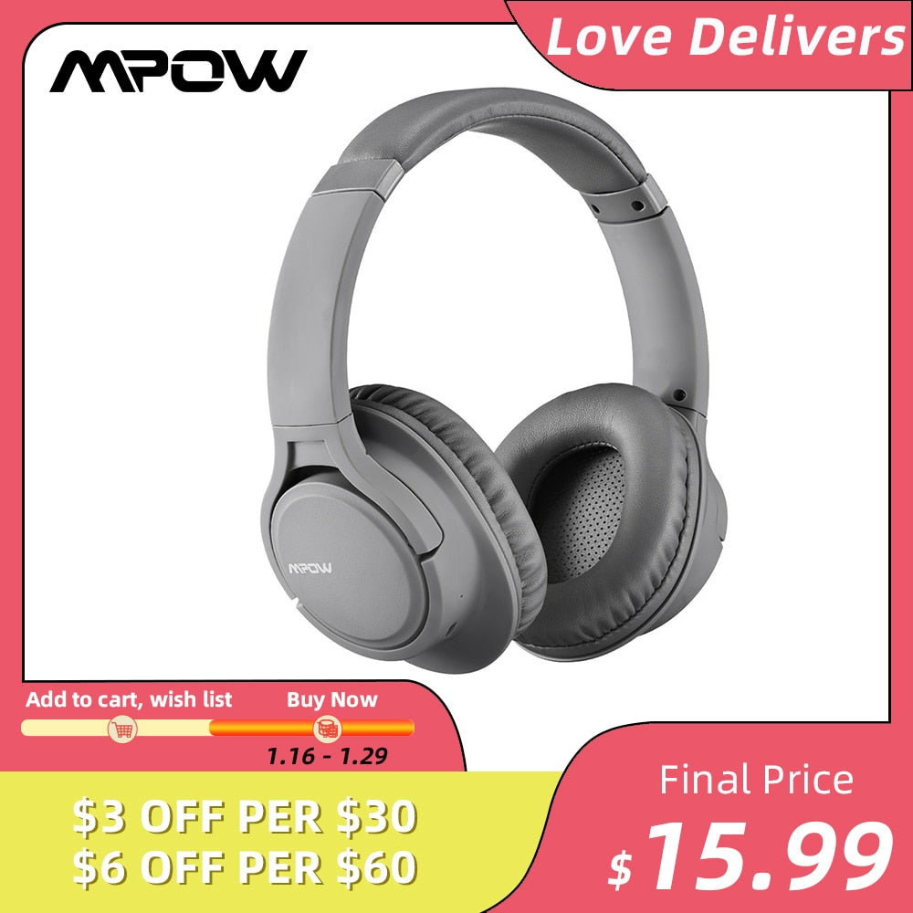 Mpow H7 18h Playing Time Over Ear Bluetooth Wireless/Wired Headphones With Microphone Soft Earmuffs 40mm Driver For PC TV Phones