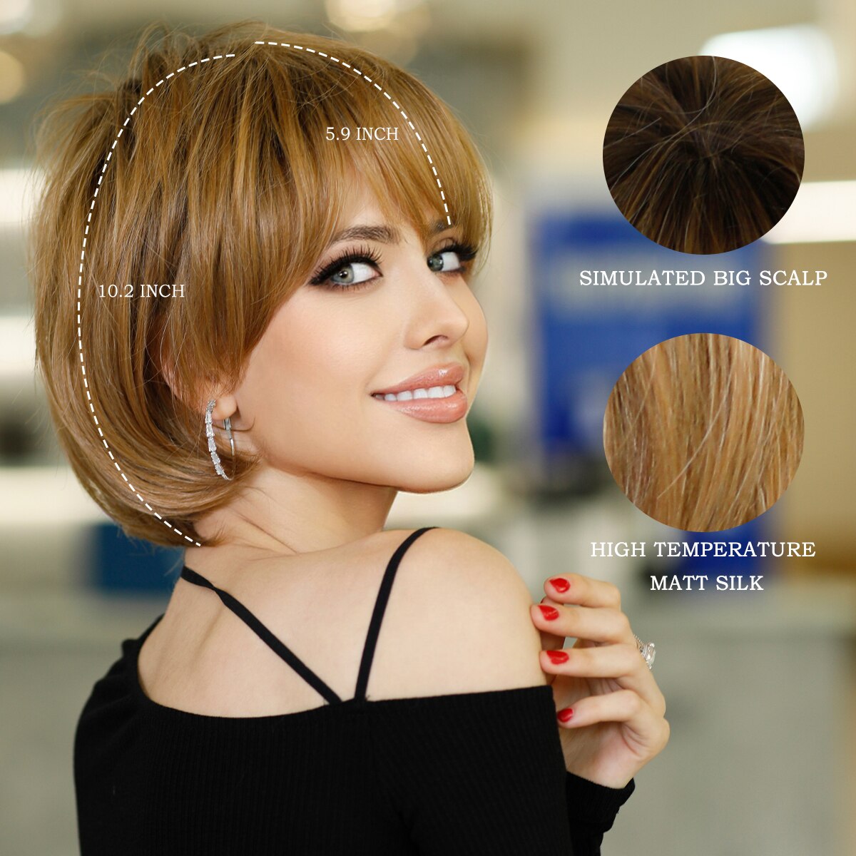 NAMM Ombre Blonde Wig for Women Daily Party Fluffy Bob Wig Natural Synthetic Hair Fashion Wig with Bangs Heat Resistant Fiber