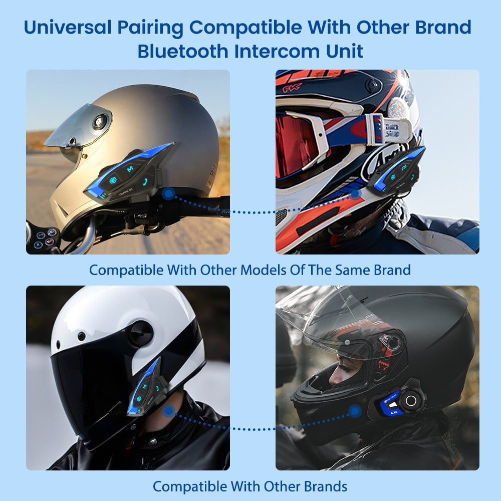 Motorcycle Helmet Intercom Headset Shark Pro BT 5.1 Full Duplex With DSP CVC Noise Reduction 8Riders 2KM Interphone Communicator